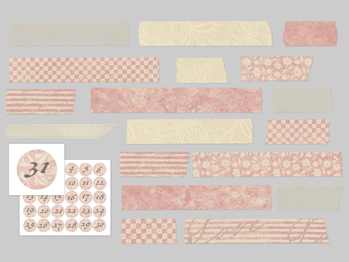Digitales Stickerset Vintage Romance Washi Tapes