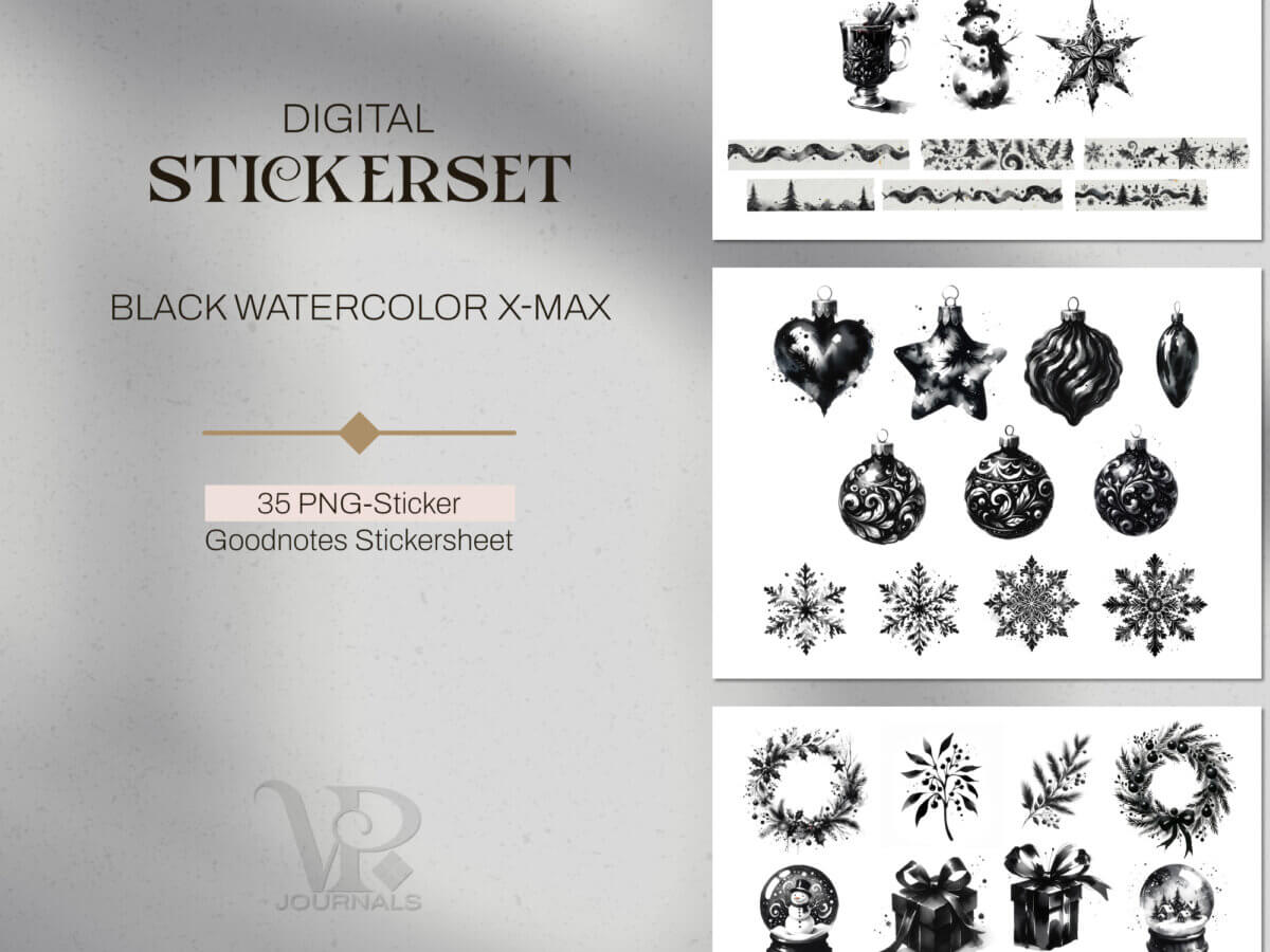 digitales Stickerset Weihnachten Watercolor