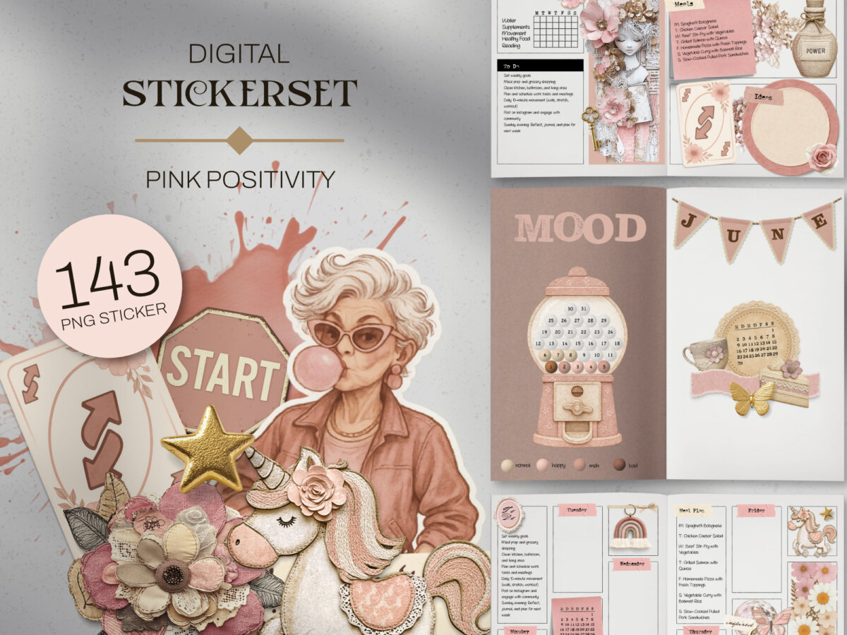 Digitales Stickerset Pink Positivity